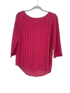 Susan Graver Women’s Geometric Tunic Blouse Size 8 Pink Lattice 3/4 Sleeve Work